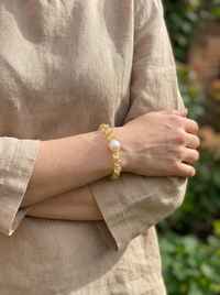 Natural Citrine and Freshwater Pearl Elastic Bracelet