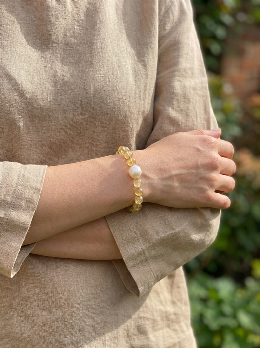 Natural Citrine and Freshwater Pearl Elastic Bracelet