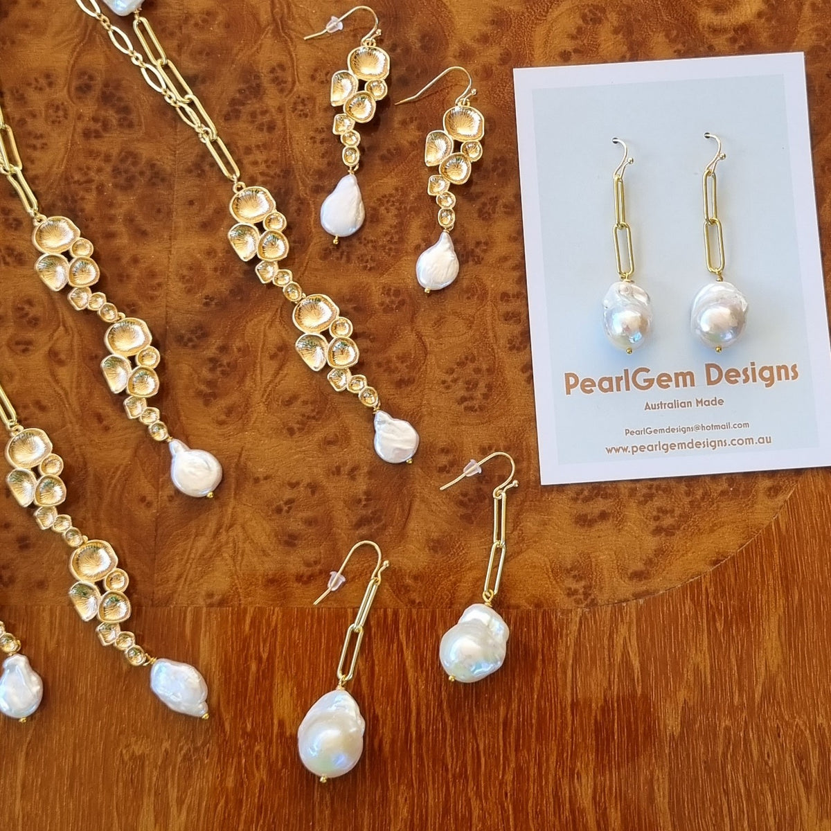 Navigio Paperclip large Baroque Freshwater Pearl Earrings and necklace