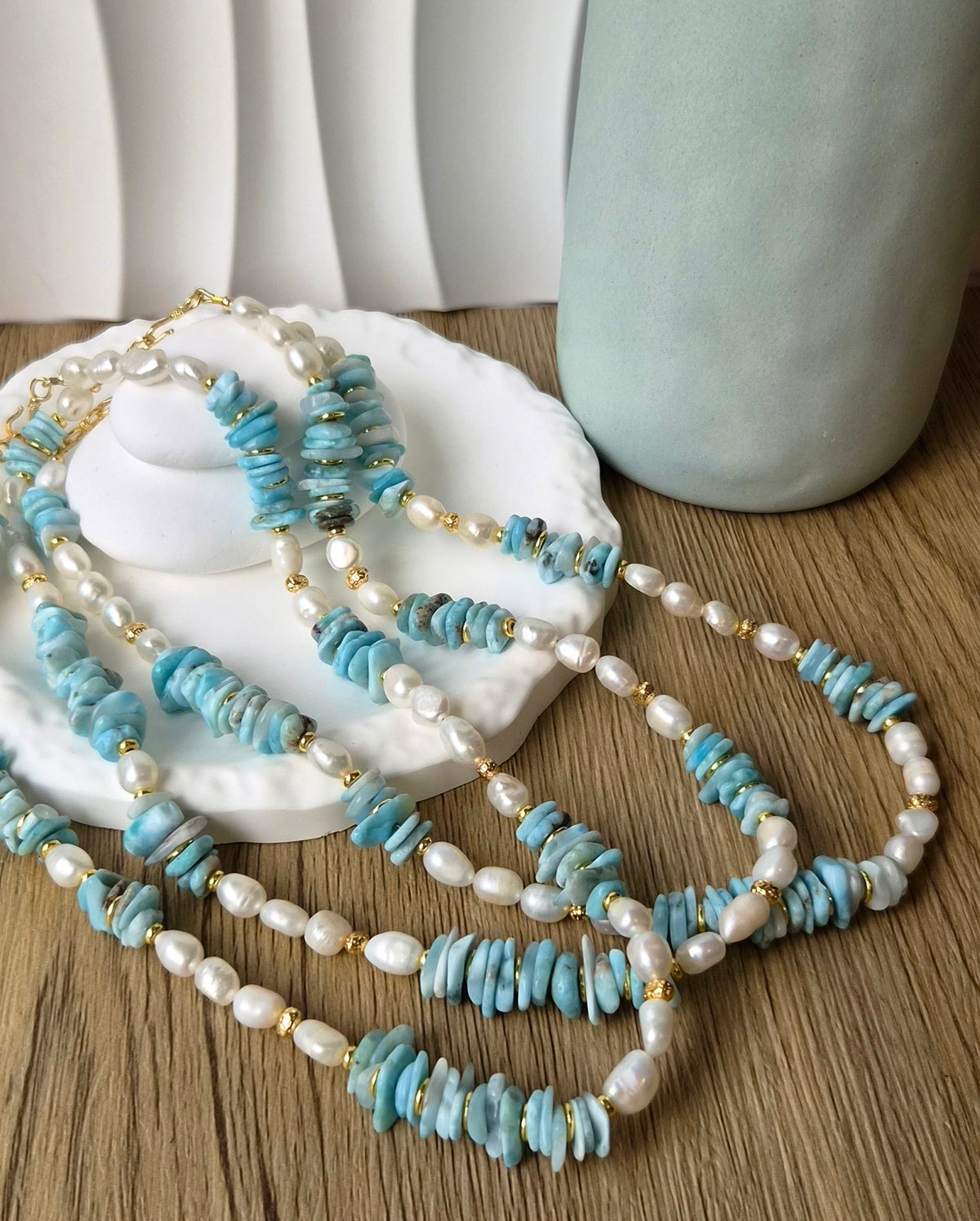 Neravia Larimar and Freshwater Pearl Necklace