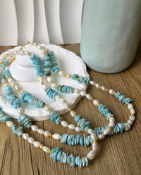 Neravia Larimar and Freshwater Pearl Necklace