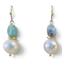 Nerissa Larimar and Pearl Earrings