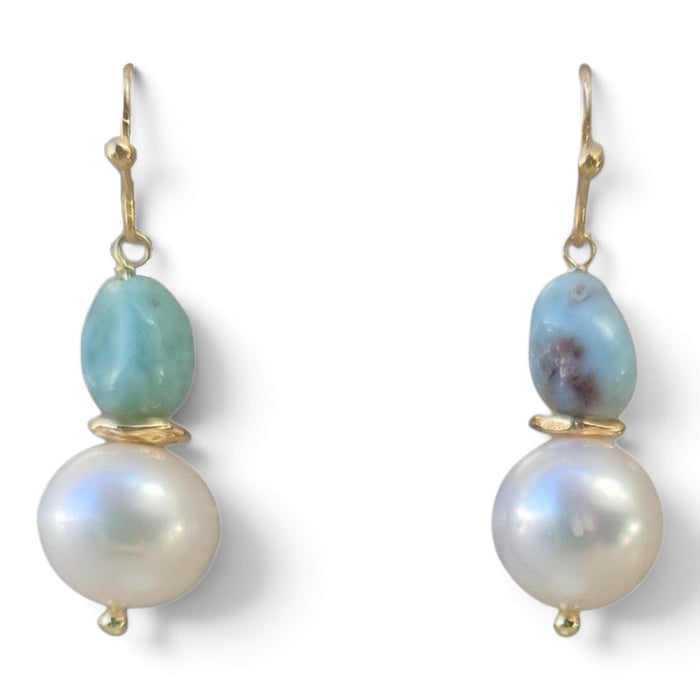 Nerissa Larimar and Pearl Earrings