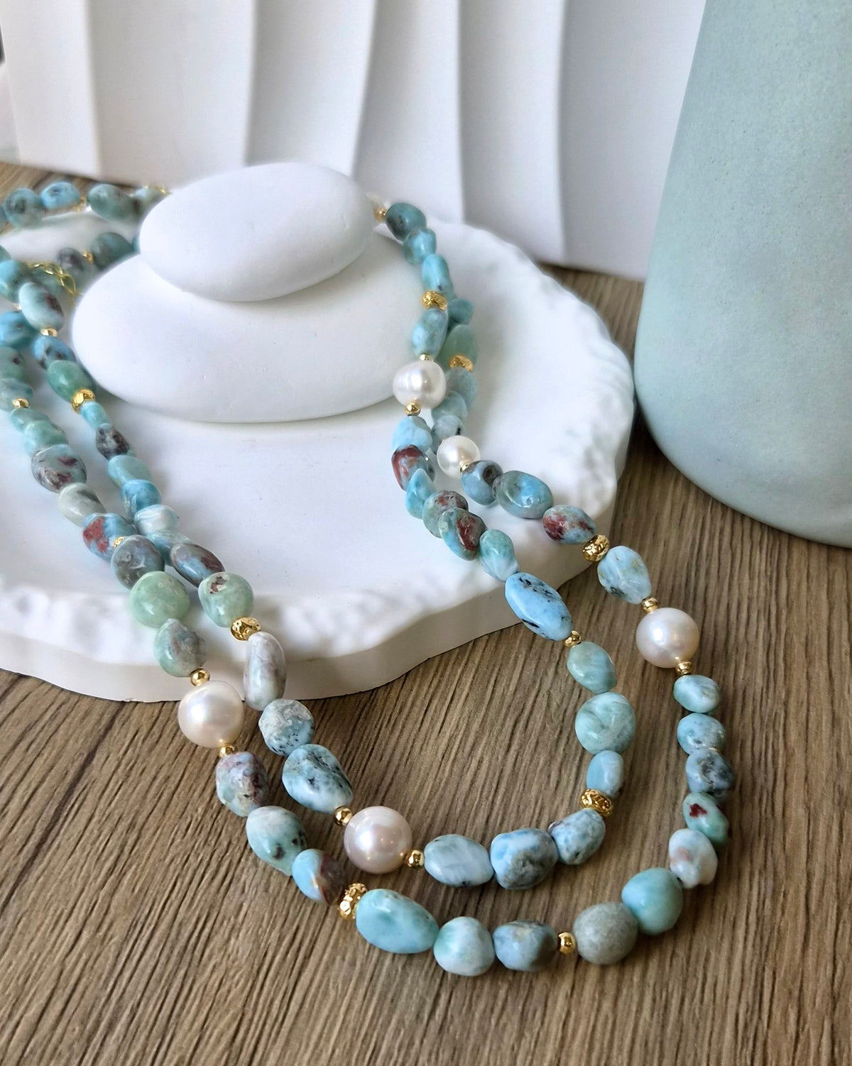 Nerissa Larimar and Pearl Necklace