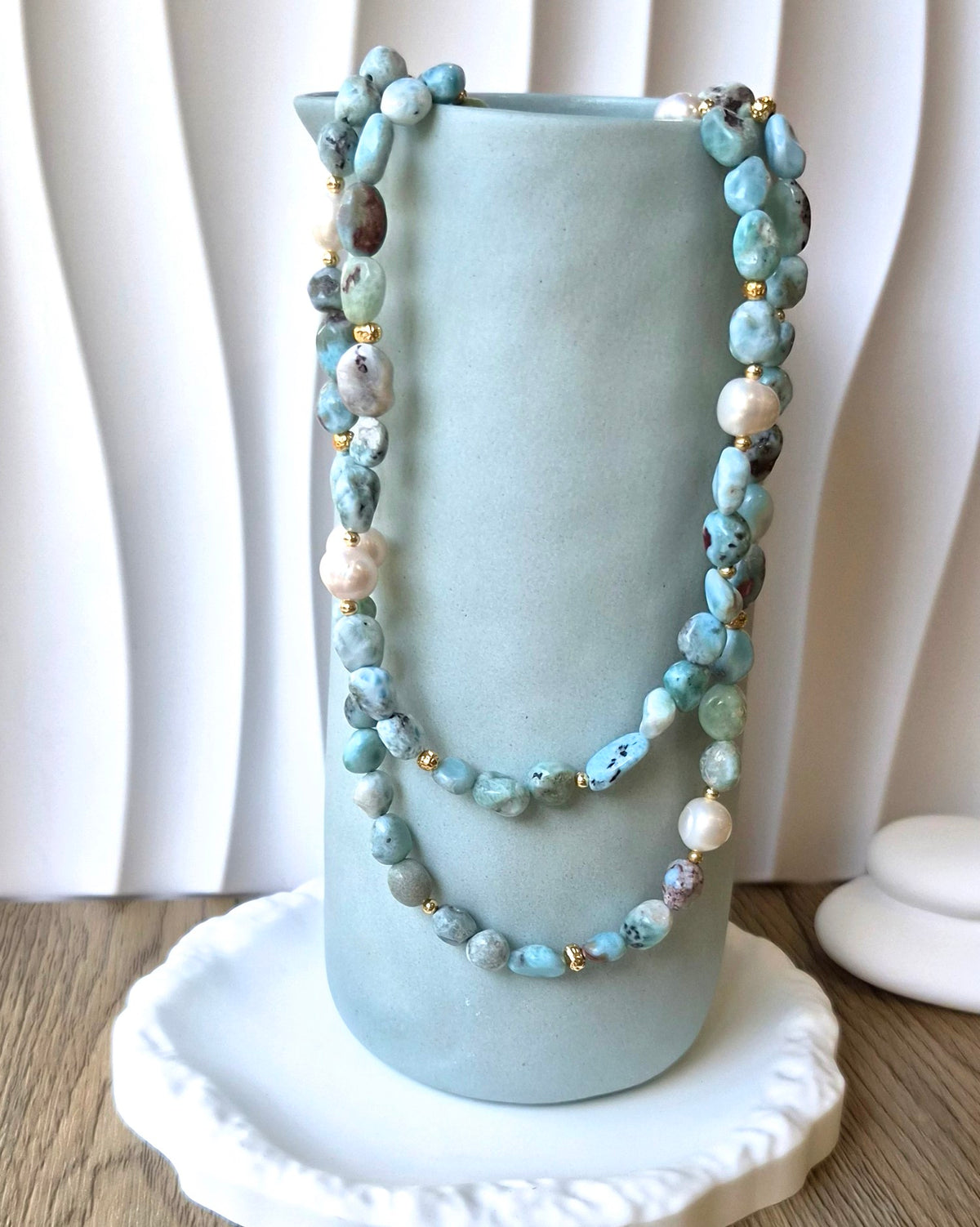 Nerissa Larimar and Pearl Necklace