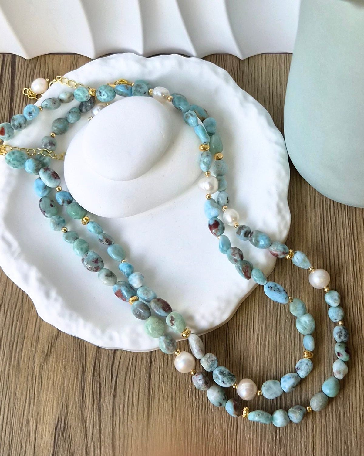 Nerissa Larimar and Pearl Necklace