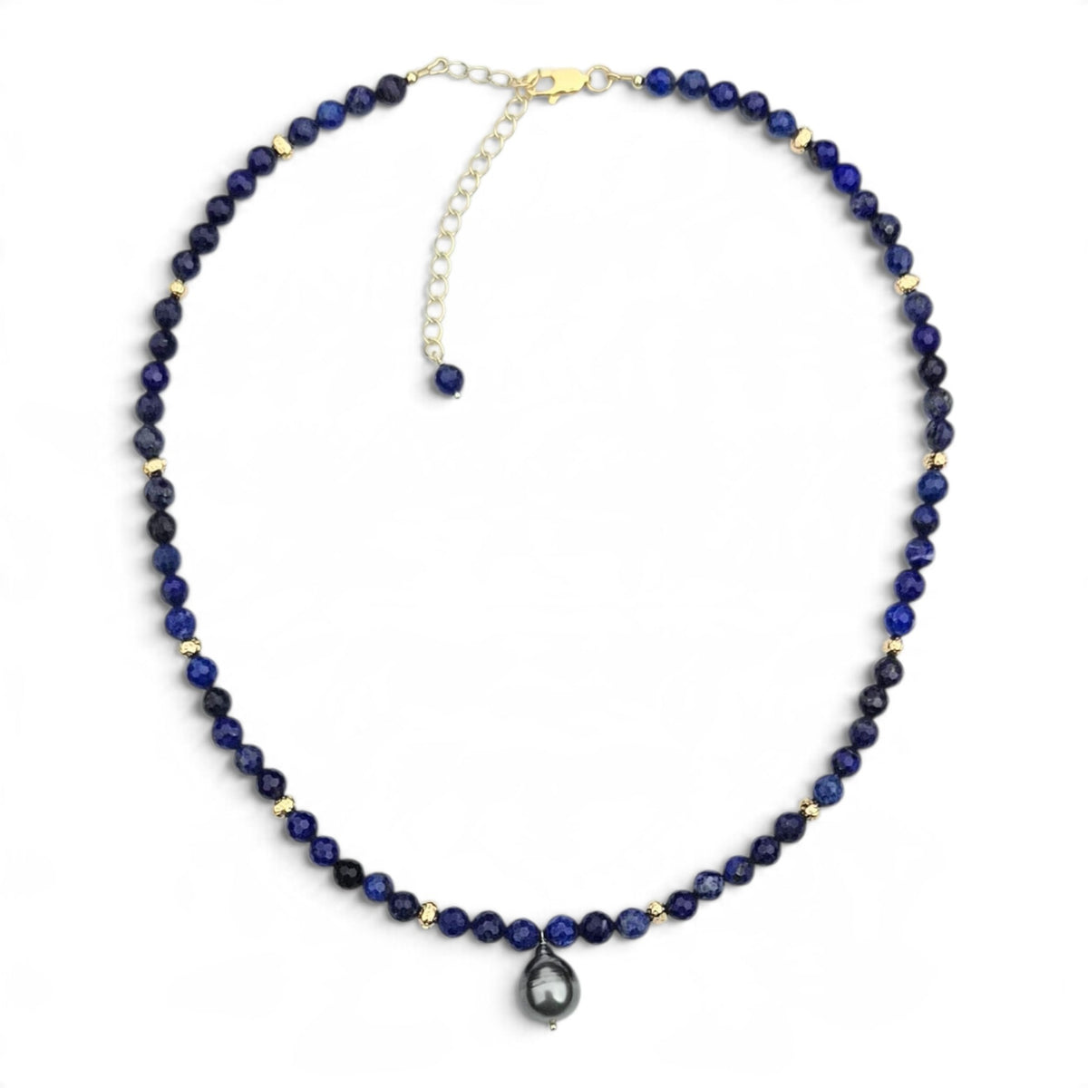 Nerissa Midnight Lapis Lazuli and Tahitian Pearl Necklace