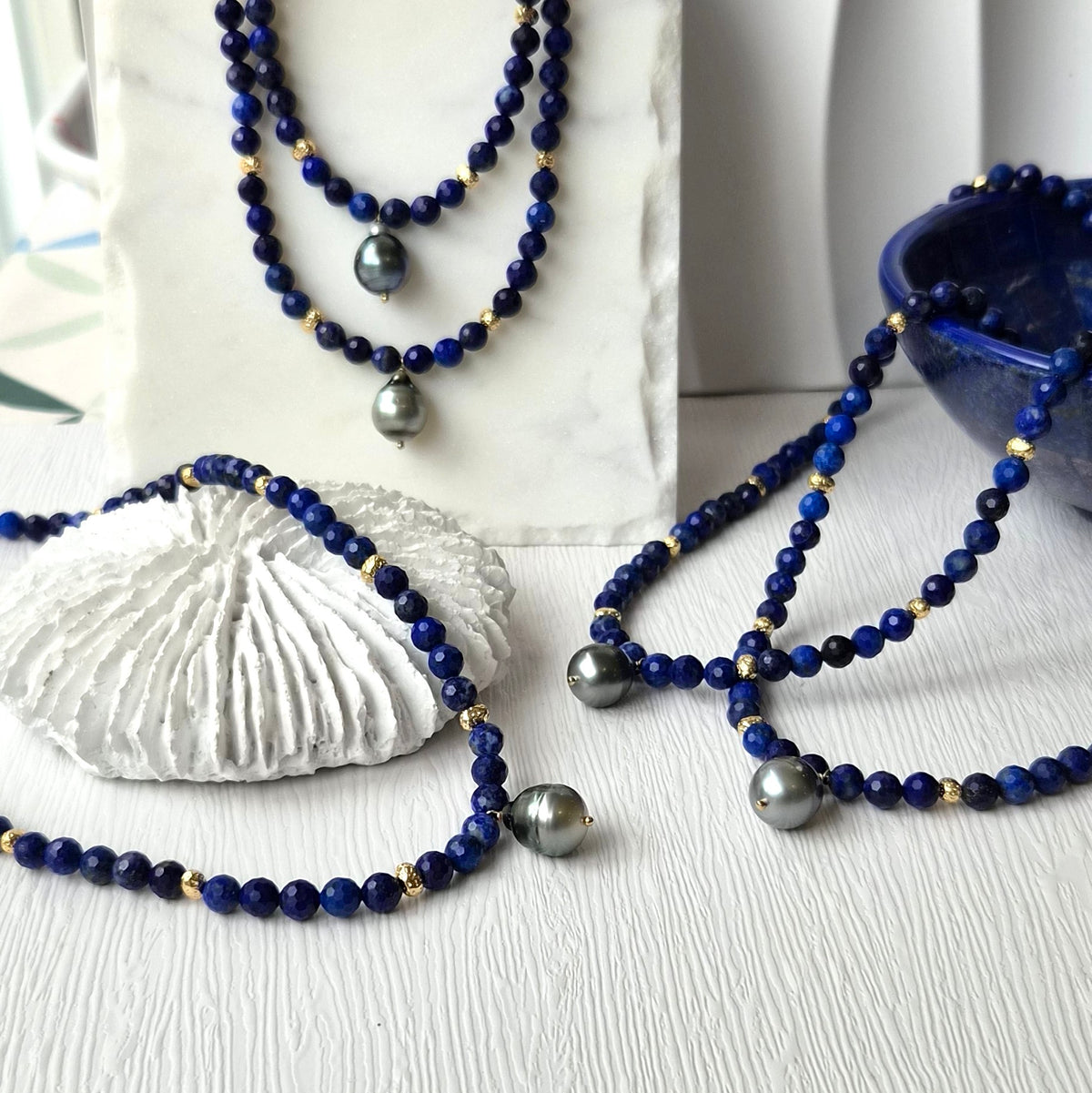Nerissa Midnight Lapis Lazuli and Tahitian Pearl Necklace
