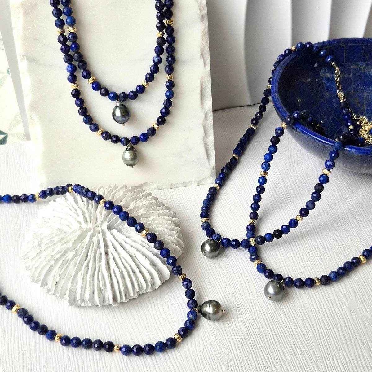 Nerissa Midnight Lapis Lazuli and Tahitian Pearl Necklace