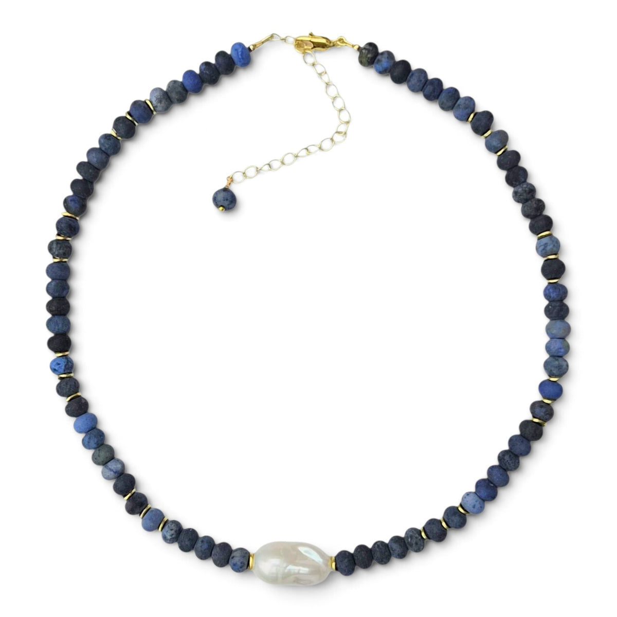 Nocturne Dumortierite and Baroque Pearl Necklace