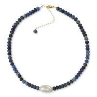 Nocturne Dumortierite and Baroque Pearl Necklace