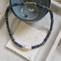 Nocturne Dumortierite and Baroque Pearl Necklace