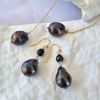 Oahu Grey Freshwater Pearl Earrings and necklace