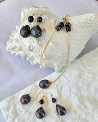 Oahu Grey Freshwater Pearl Earrings and necklace