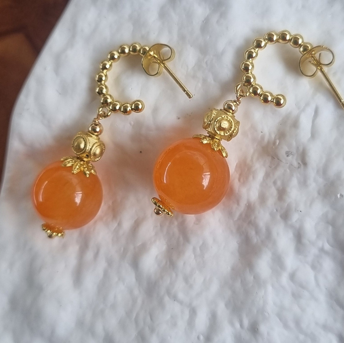 Orange Sherbet Jade Hoop Earrings
