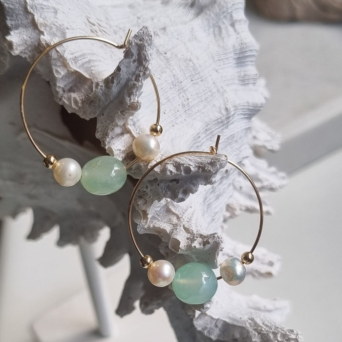 Pearl Chrysophase hoop Earrings