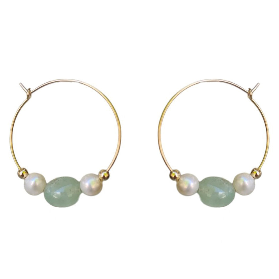 Pearl and Chrysophase hoop Earrings