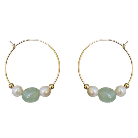 Pearl and Chrysophase hoop Earrings