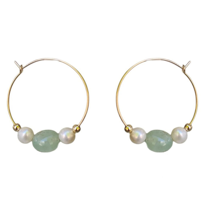 Pearl and Chrysophase hoop Earrings