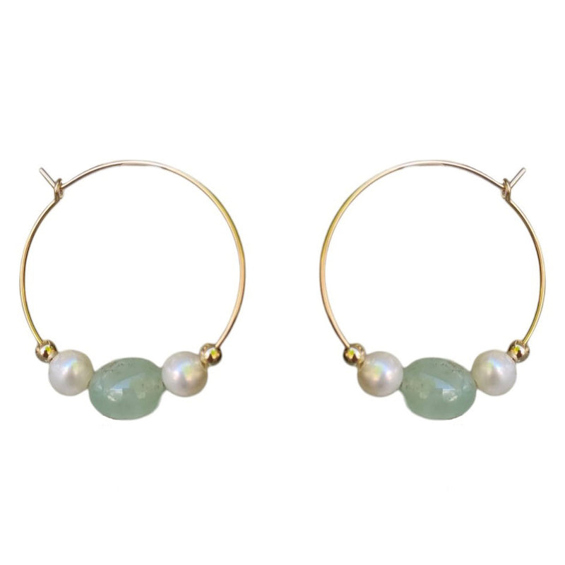 Pearl and Chrysophase hoop Earrings