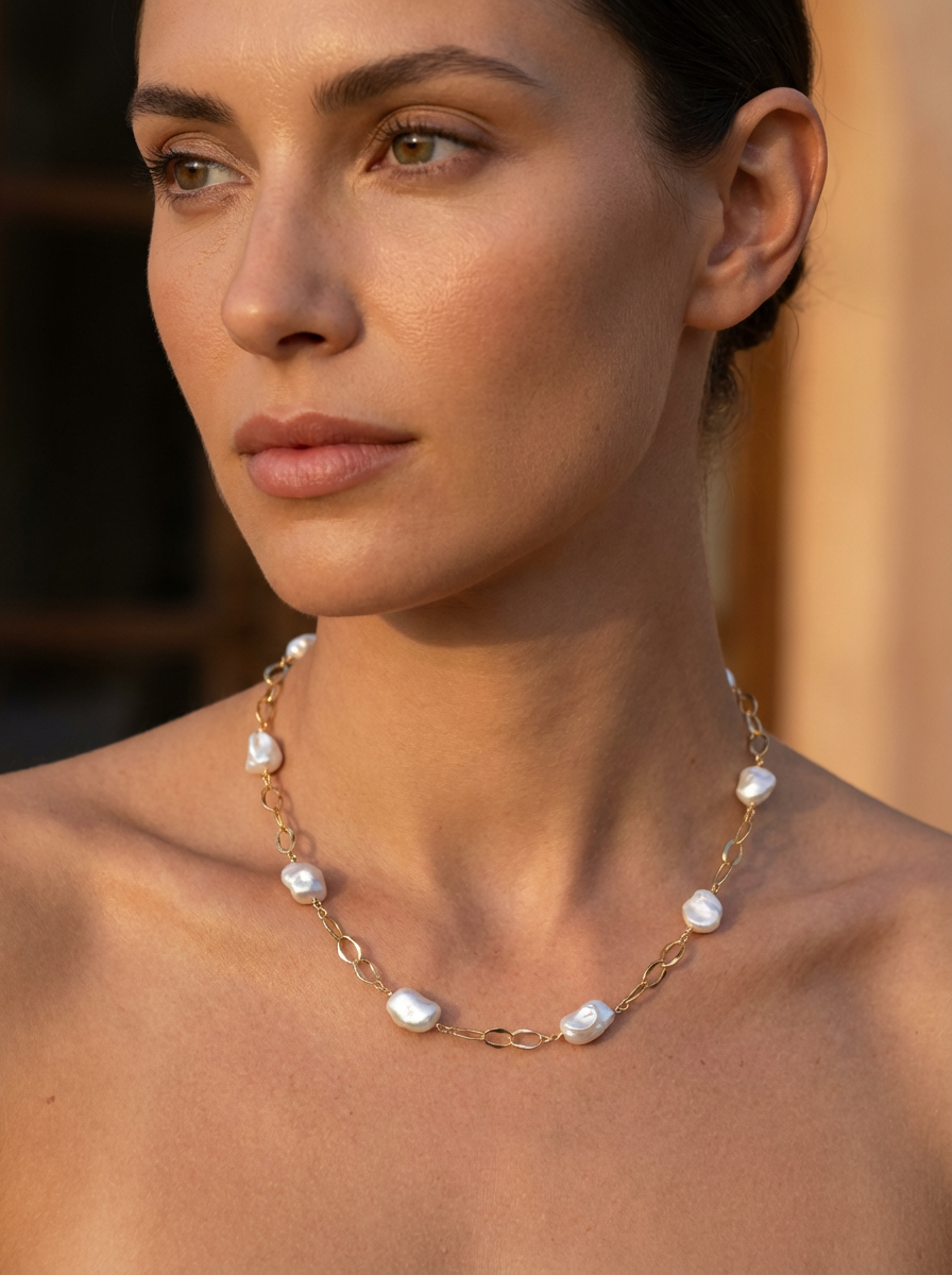 Pearlicious Keshi Pearl Chain Link Necklace