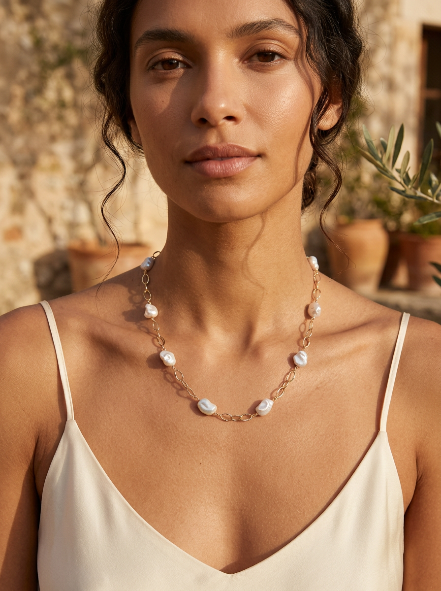 Pearlicious Keshi Pearl Chain Link Necklace