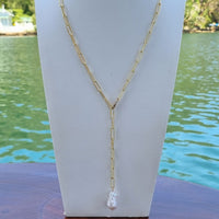 Pearlicious Lariat Baroque Pearl Paperclip adjustable necklace