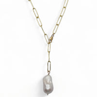 Pearlicious Lariat Baroque Pearl Paperclip adjustable necklace