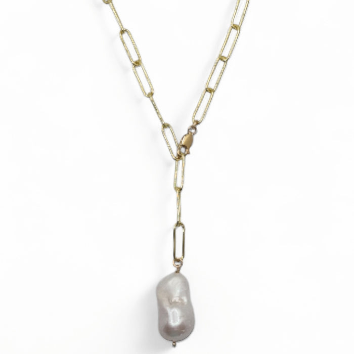 Pearlicious Lariat Baroque Pearl Paperclip adjustable necklace