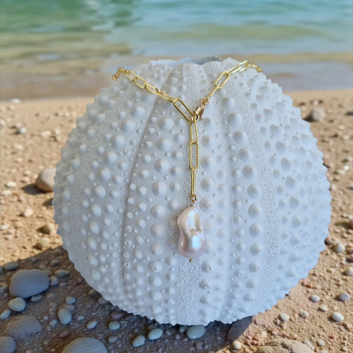 Pearlicious Lariat Baroque Pearl Paperclip adjustable necklace