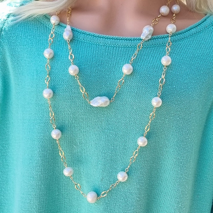 Pearlicious long Pearl Chain Link Necklace