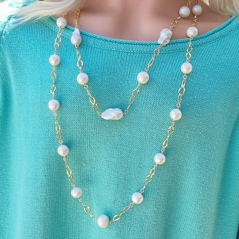 Pearlicious long Pearl Chain Link Necklace