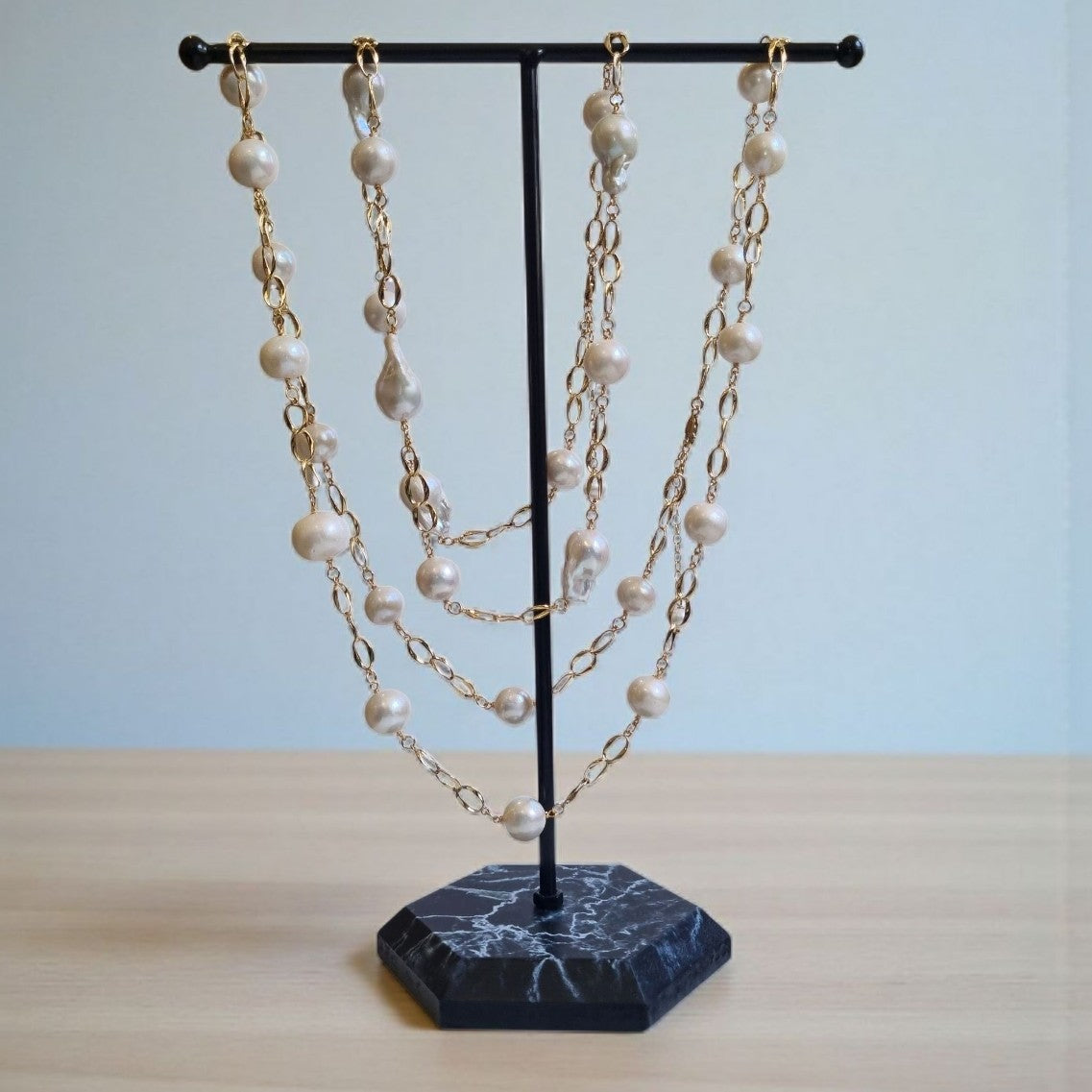 Pearlicious long Pearl Chain Link Necklace