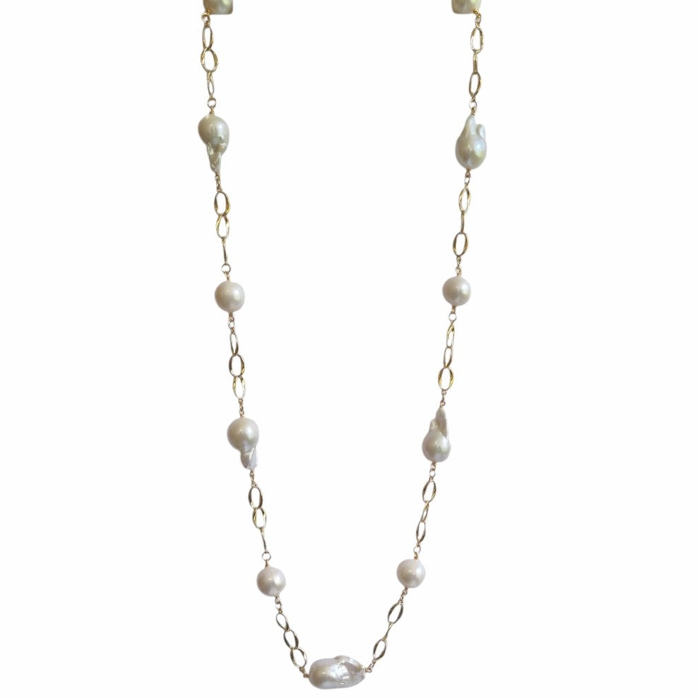 Pearlicious long Pearl Chain Link Necklace