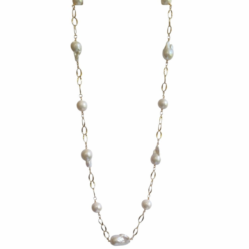Pearlicious long Pearl Chain Link Necklace