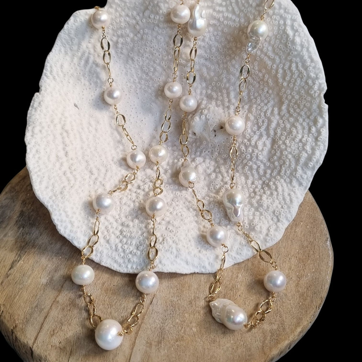 Pearlicious long Pearl Chain Link Necklace