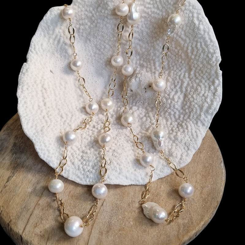 Pearlicious long Pearl Chain Link Necklace
