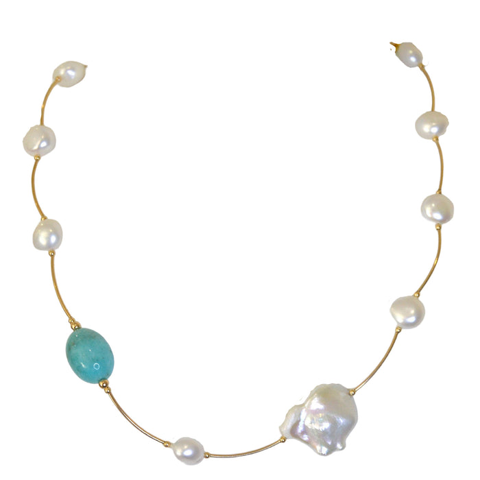 Tin Cup Freshwater Pearl Amazonite 14K gold filled necklace