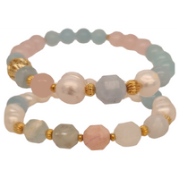 Bea Aquamarine, Rose Quartz, Morganite, Amazonite & Freshwater Pearl bracelets