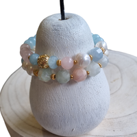 Bea Aquamarine, Rose Quartz, Morganite, Amazonite & Freshwater Pearl bracelets