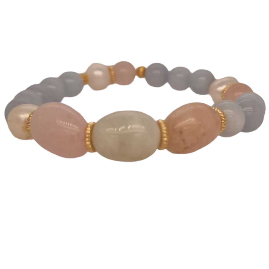 Bea Aquamarine, Rose Quartz, Morganite, Amazonite & Freshwater Pearl bracelets