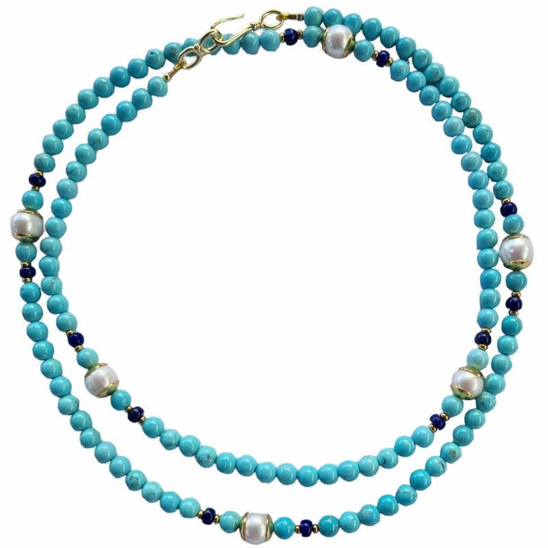 Camille Turquoise, Lapis Lazuli and Pearl Necklace