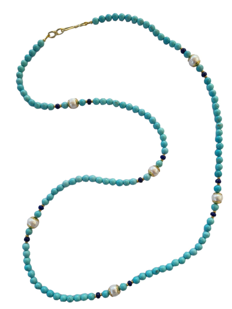 Camille Turquoise, Lapis Lazuli and Pearl Necklace