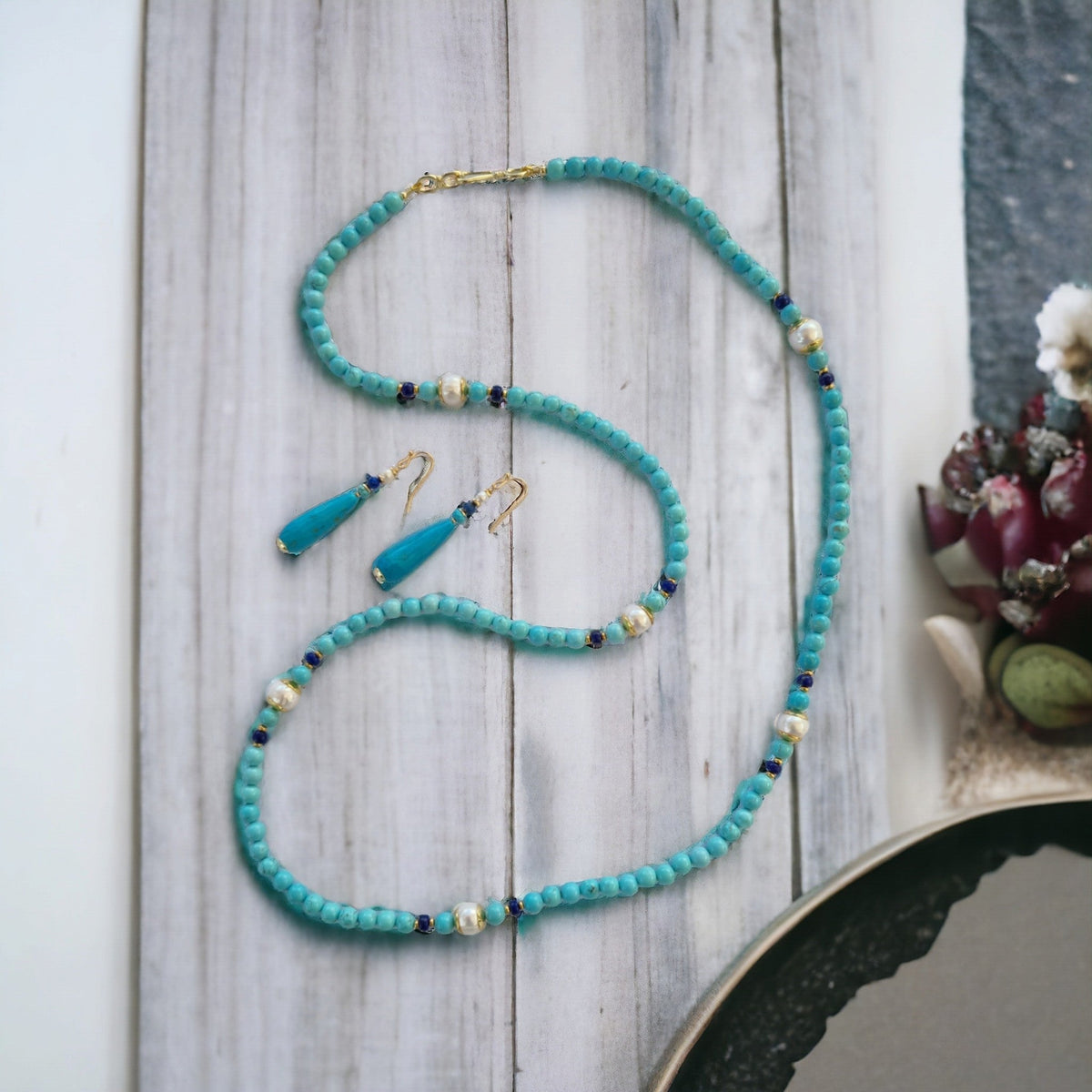 Camille Turquoise, Lapis Lazuli and Pearl Necklace