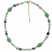 Serenity Chrysophase, Rose Quartz, Green Aventurine and Pearl Necklace