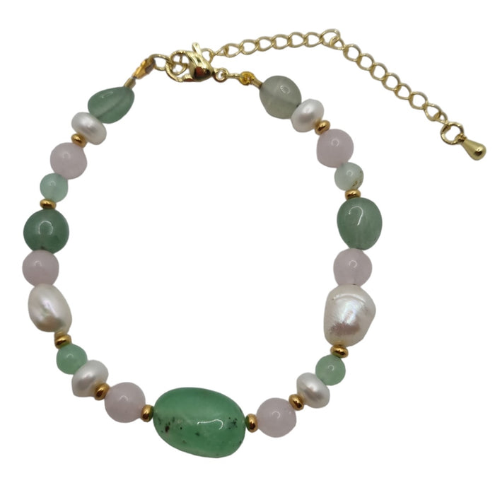 Serenity Chrysophase, Rose Quartz, Green Aventurine and Pearl Bracelet