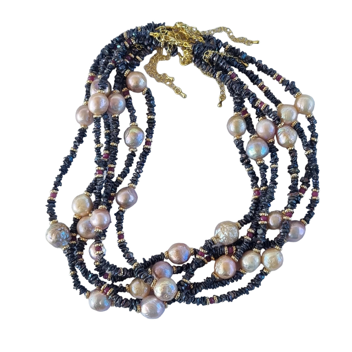 Pacifica Keshi Pearl and Ruby Necklace