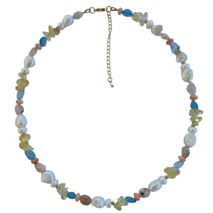 Serenity Citrine, Aquamarine, Coral and Pearl Necklace