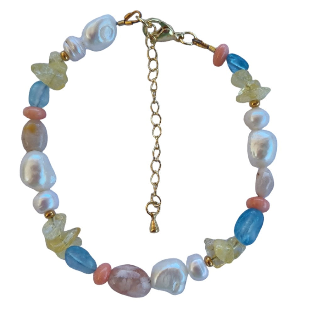 Serenity Citrine, Aquamarine, Coral and Pearl Necklace