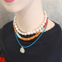 Estadio Pearl, Amazonite, Coral Turquoise Necklace